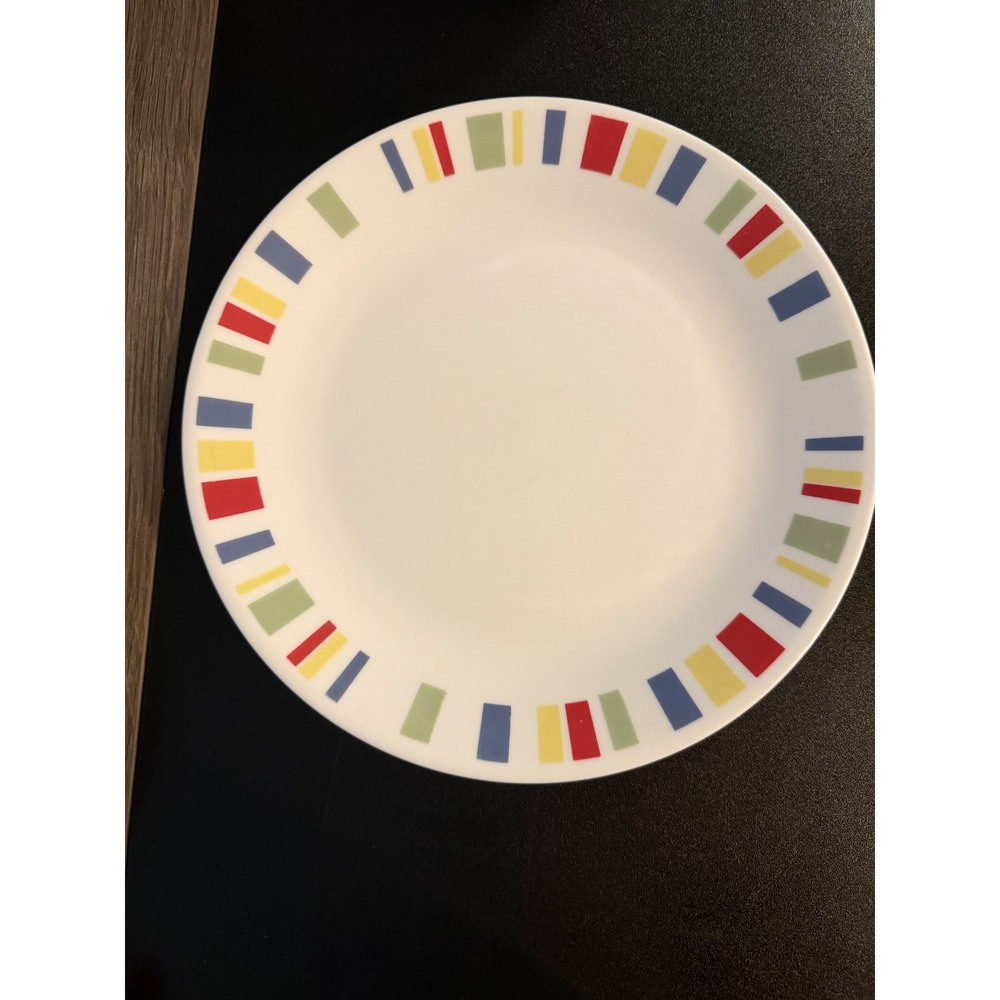 Corelle Candy Stripes Dinner Plate 10.25" Vitrelle Multi-Color Rim Made in USA
